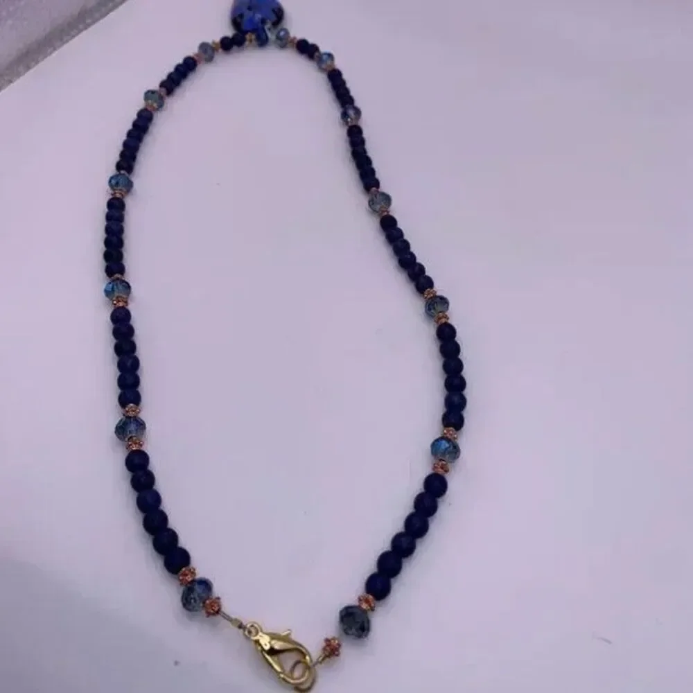 Vintage 90s Blown Glass Teardrop Flower Pendant Necklace 21in